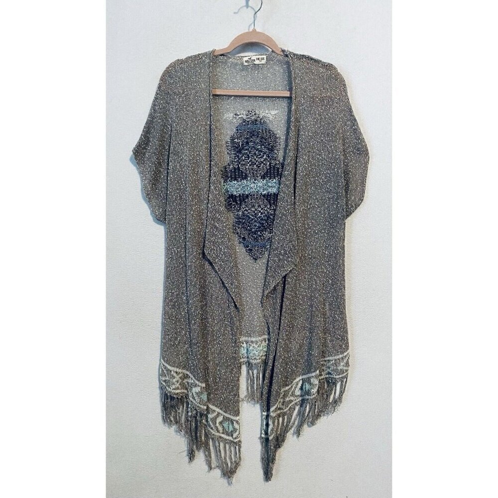 Hollister Sweater Womens One Size Brown Boho Aztec Tribal Cardigan Fringe Y2K